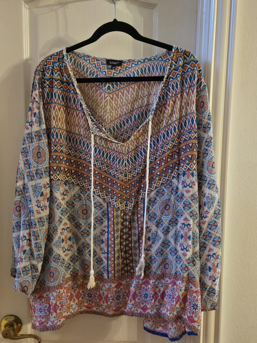 Tolani Bohemian Printed V-Neck Tunic Top in Multicolor 2xl